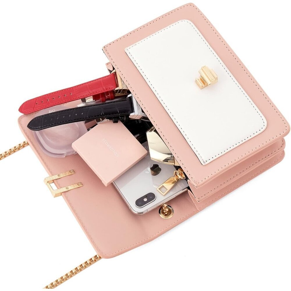 Women Pink Imported Faux Leather Twist Lock Crossbody Designer Shoulder Handbags - Picture 8 of 9